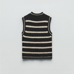 Zara Navy and Cream Striped Sweater Vest